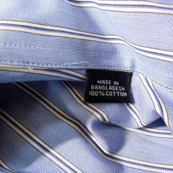 HATHAWAY Men's Button Down Shirt L New Cotton Striped Long Sleeve 16.5 Neck - Picture 7 of 10